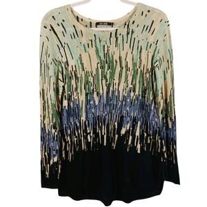 Nic + Zoe Knit Top Women's PS Glowing Edge Abstract Ombre Hi Low Linen Blend